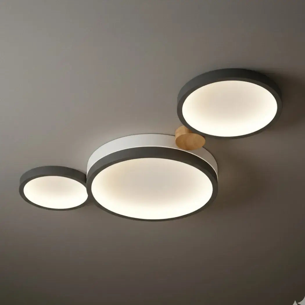 LZ267 Arcato Modern Round Ceiling Light – Metal/Wood in Green/Grey/White for Living Room